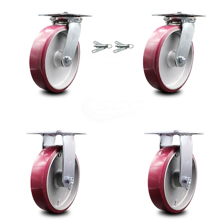Service Caster 8 Inch Poly on Aluminum Caster Set with Ball Bearing 2 Swivel Lock and 2 Rigid SCC-35S820-PAB-BSL-2-R-2